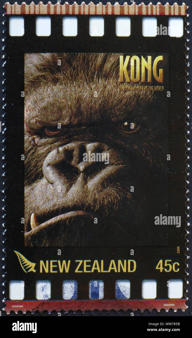 Faccia di King Kong su Nuova Zelanda francobollo Foto Stock