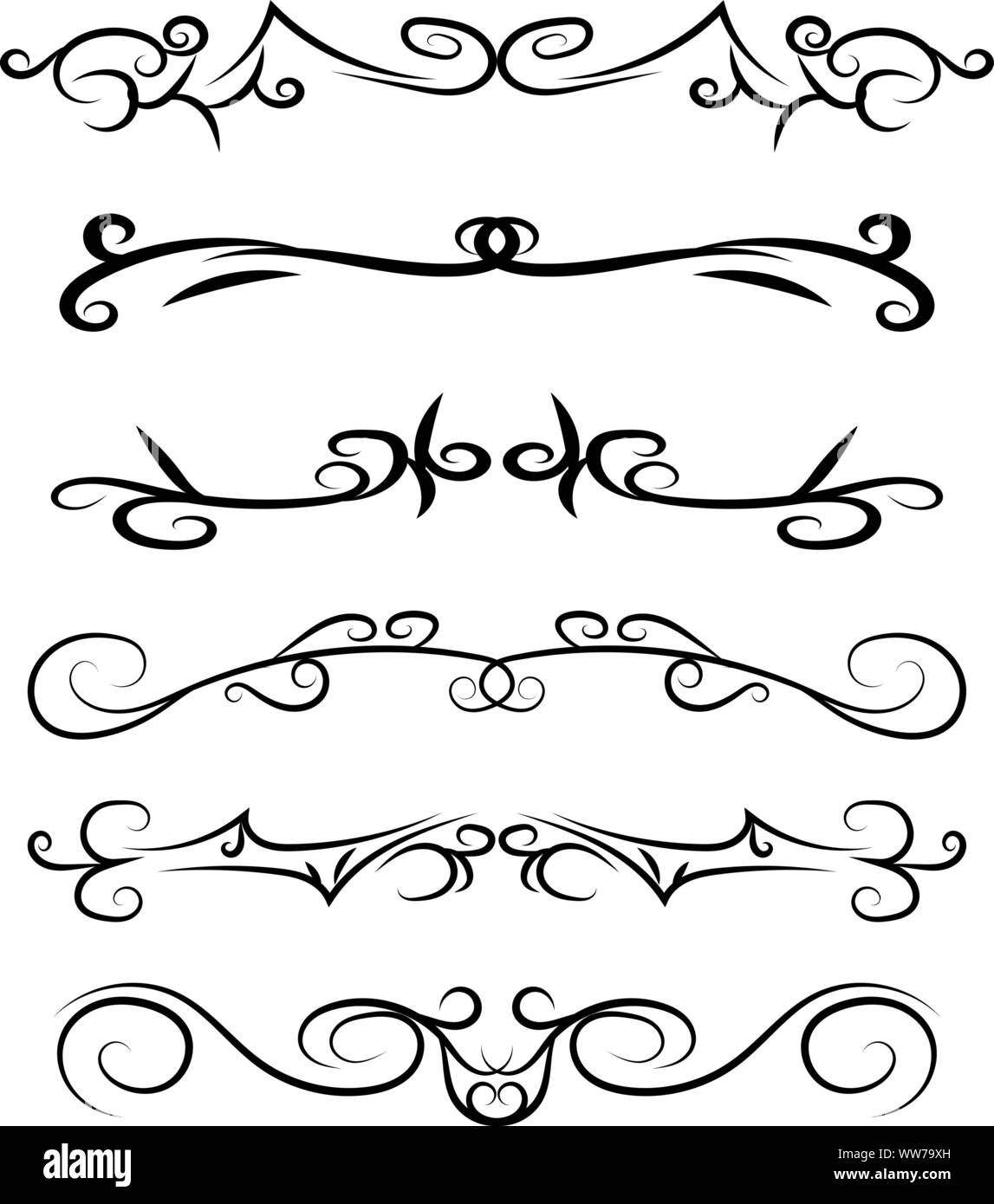 Calligrafica disegnata a mano gli elementi di design. Volute, linee e bordi. Illustrazione Vettoriale per arredamento e decorazioni di arte Illustrazione Vettoriale