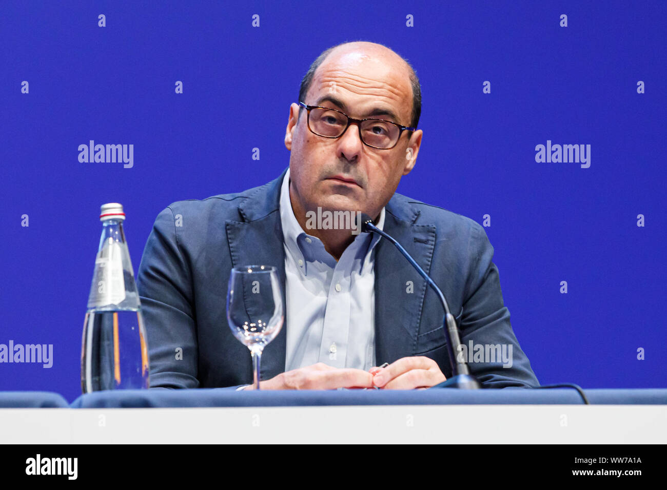 Bologna, Italia. Xiii Sep, 2019. Nicola Zingaretti, leader del Partito Democratico (partito democratico - PD) parla durante un evento pubblico il 13 settembre 2019 a Bologna, Italia. Credito: Massimiliano Donati/Alamy Live News Foto Stock