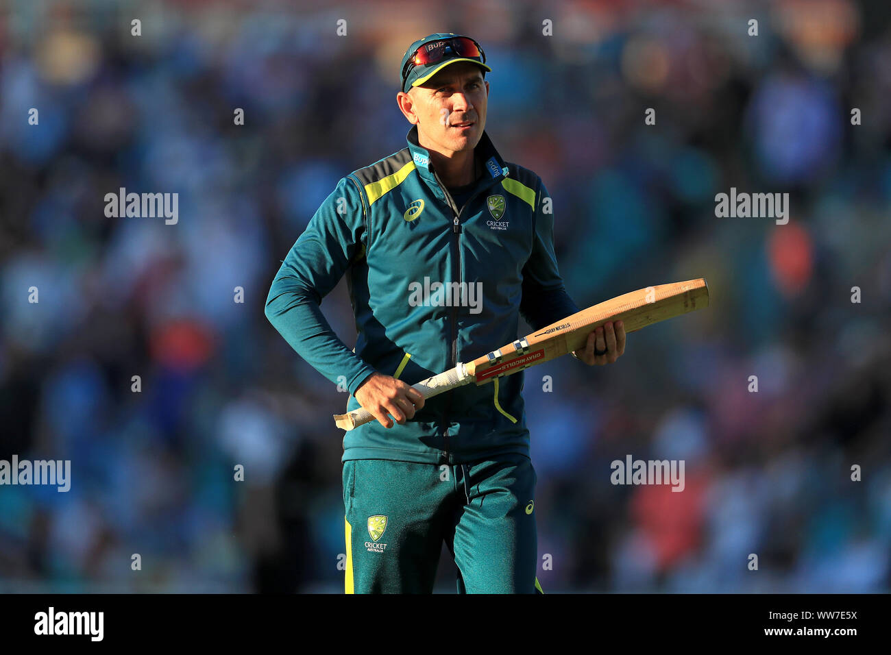 Australia head coach Justin Langer durante il giorno due del quinto test match al ovale, Londra. Foto Stock