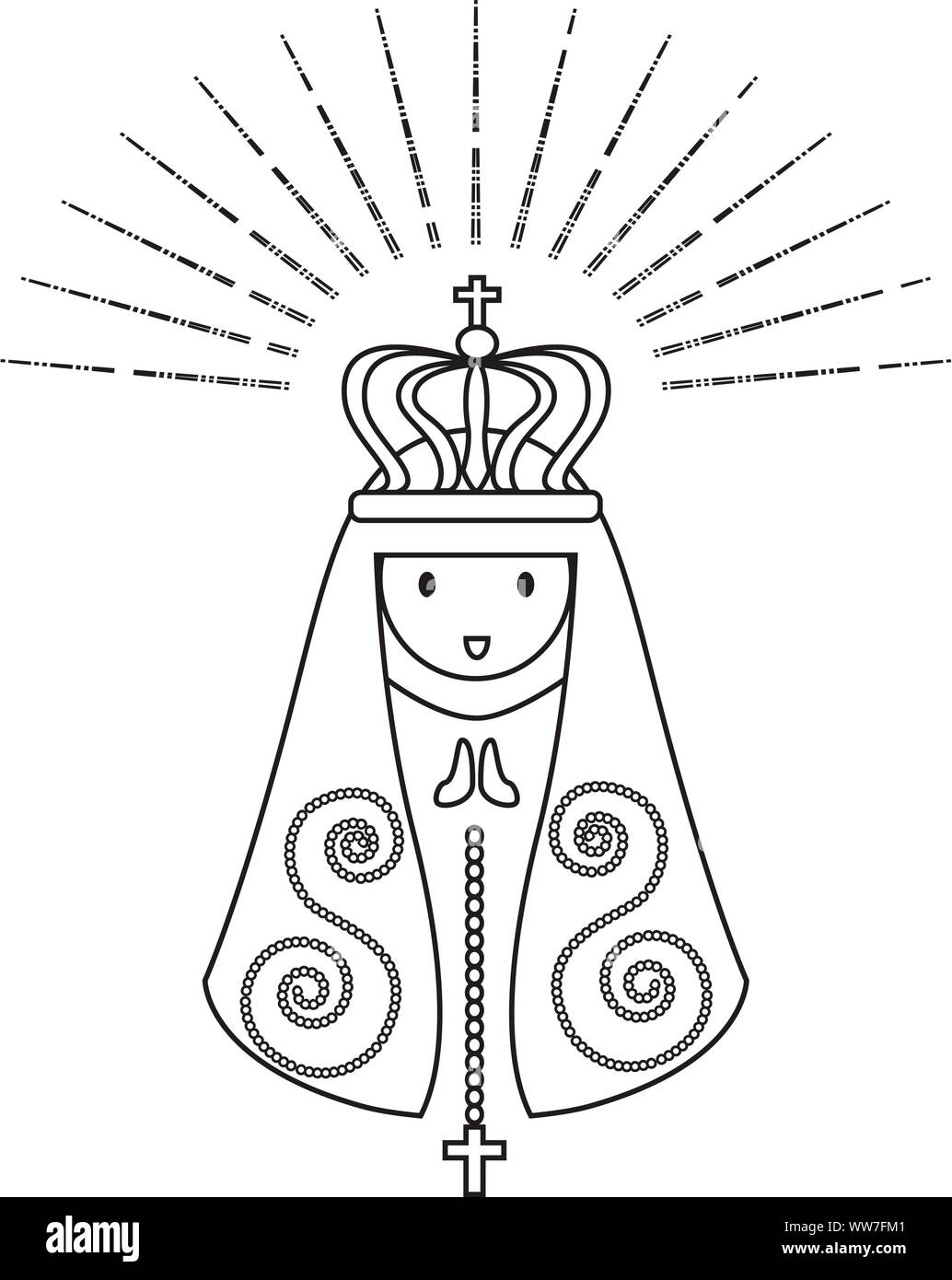 Nostra Signora di Aparecida è Nossa Senhora Aparecida Patrona del Brasile. La beata Vergine Maria linea vettore d'arte. Illustrazione Vettoriale
