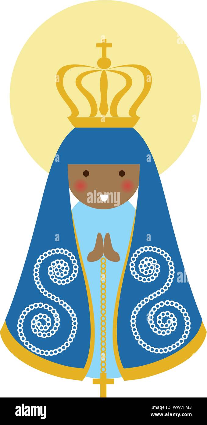 Nostra Signora di Aparecida è Nossa Senhora Aparecida Patrona del Brasile. La beata Vergine Maria vettore piana. Illustrazione Vettoriale