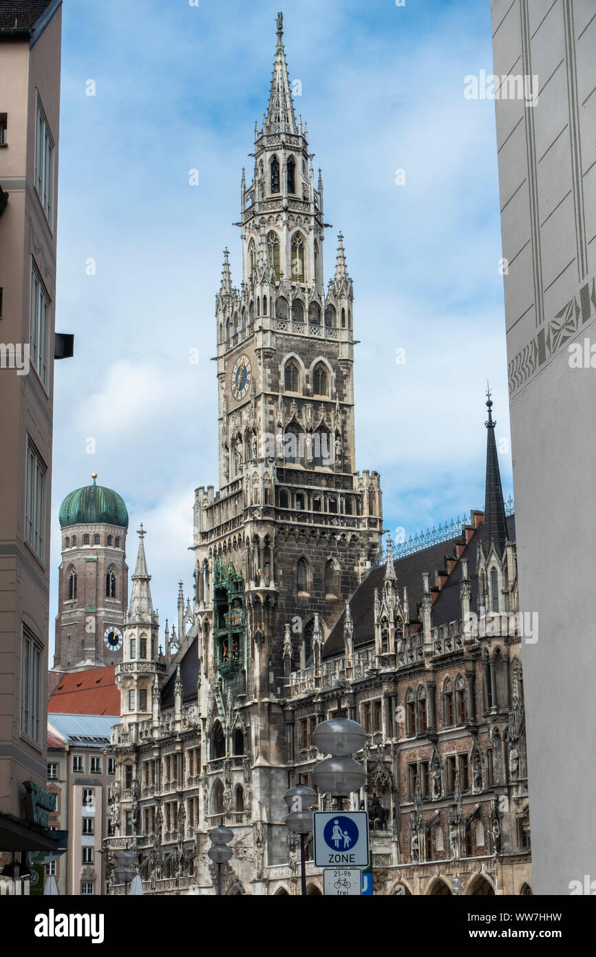 In Germania, in Baviera, Monaco di Baviera, Germania, il Land della Baviera, Monaco di Baviera, Marienplatz e Municipio di Monaco di Baviera Foto Stock