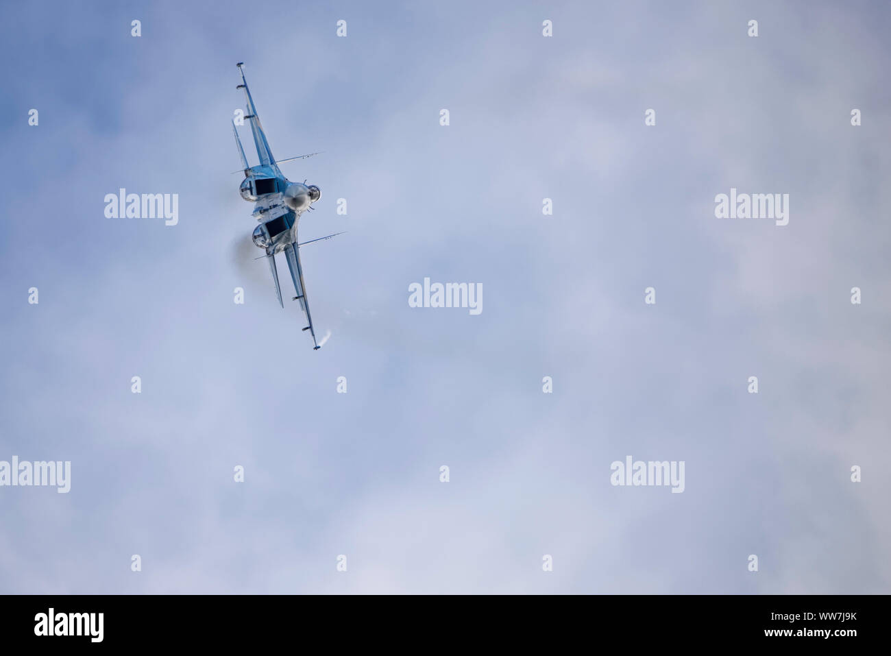 Sukhoi SU27 aria-superiorità degli aerei da caccia della ucraino 831st tattico Brigata Aerea volato da Lt Col Yurii Bulavka visualizza a RIAT Foto Stock