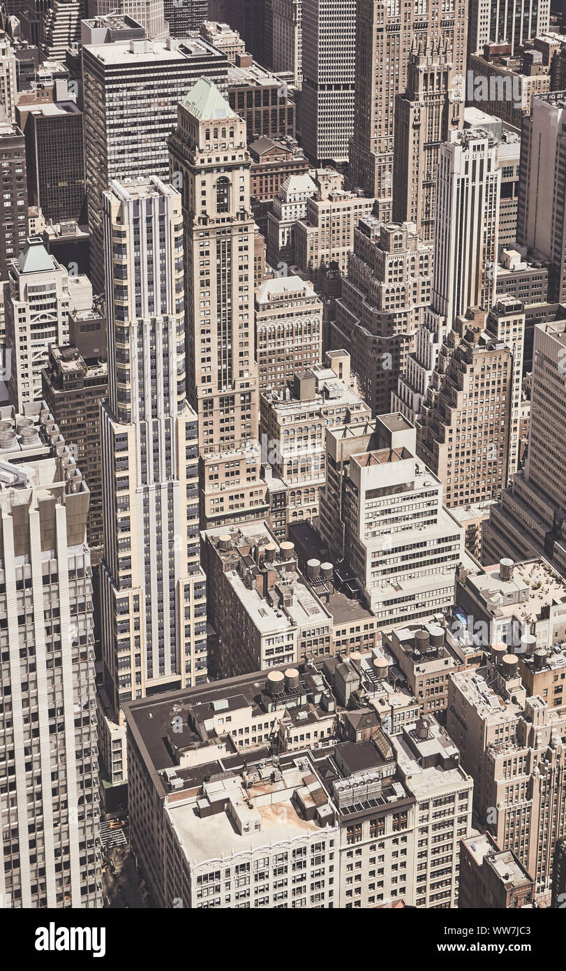 Retrò tonica vista aerea della città di New York architettura, STATI UNITI D'AMERICA. Foto Stock
