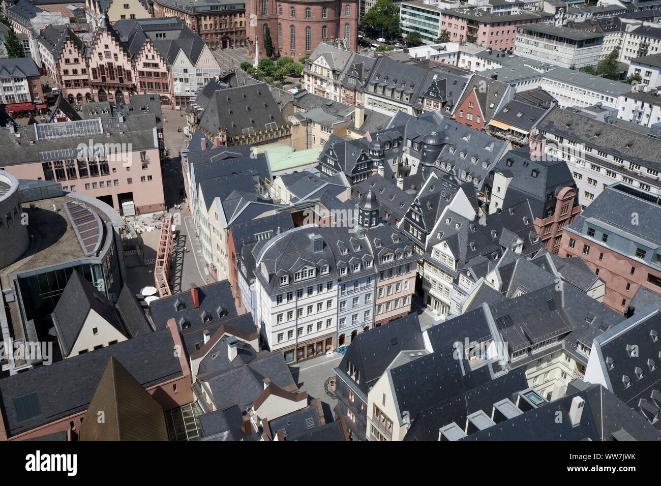 Germania, Hesse, Frankfurt am Main, Nuova Francoforte Città Vecchia, ricostruzione case ricostruite dal di sopra Foto Stock