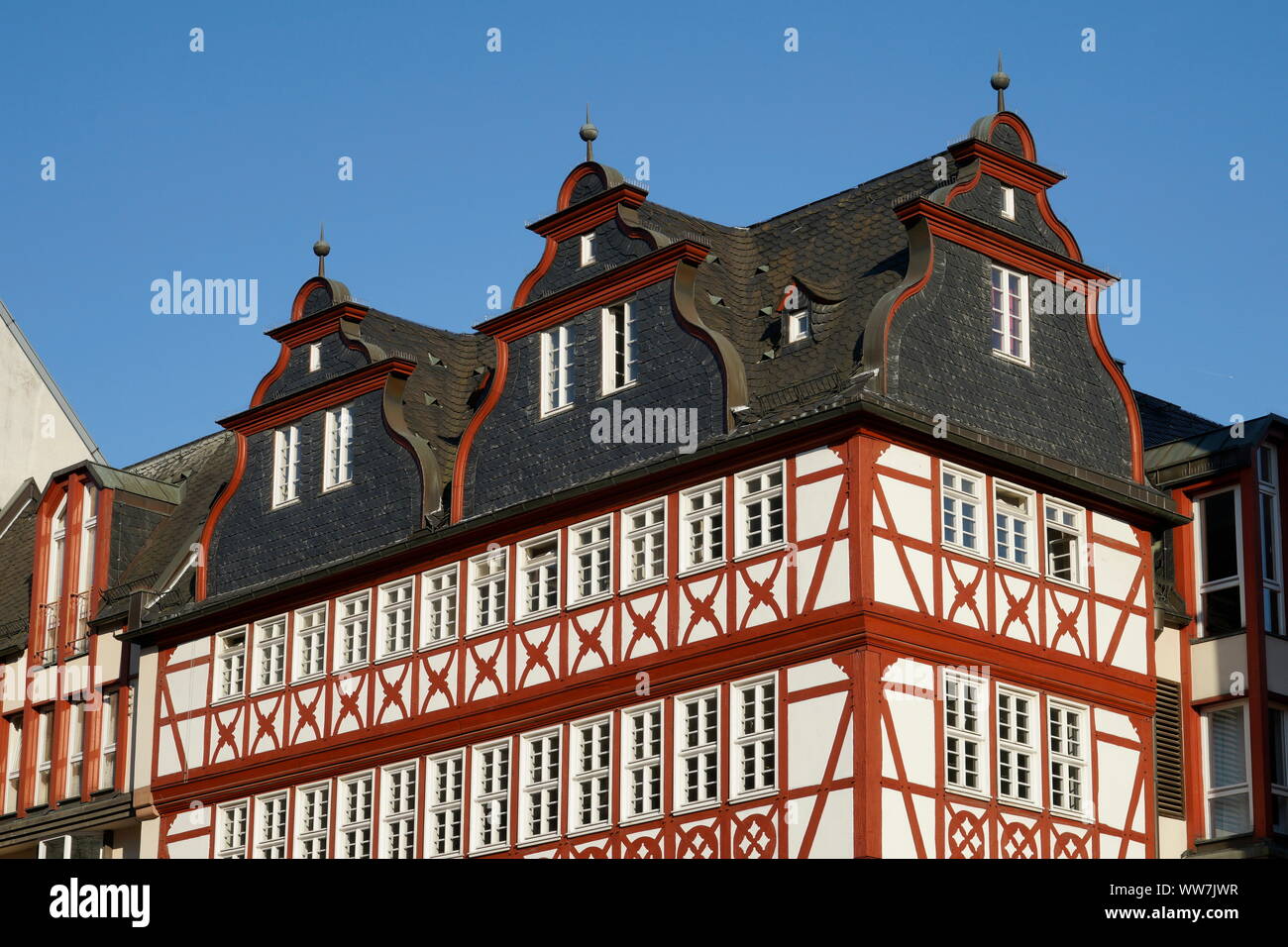 Germania, Hesse, di Francoforte sul Meno, RÃ¶merberg, casa in legno e muratura, tradizionale Restaurant Schwarzer Stern Foto Stock