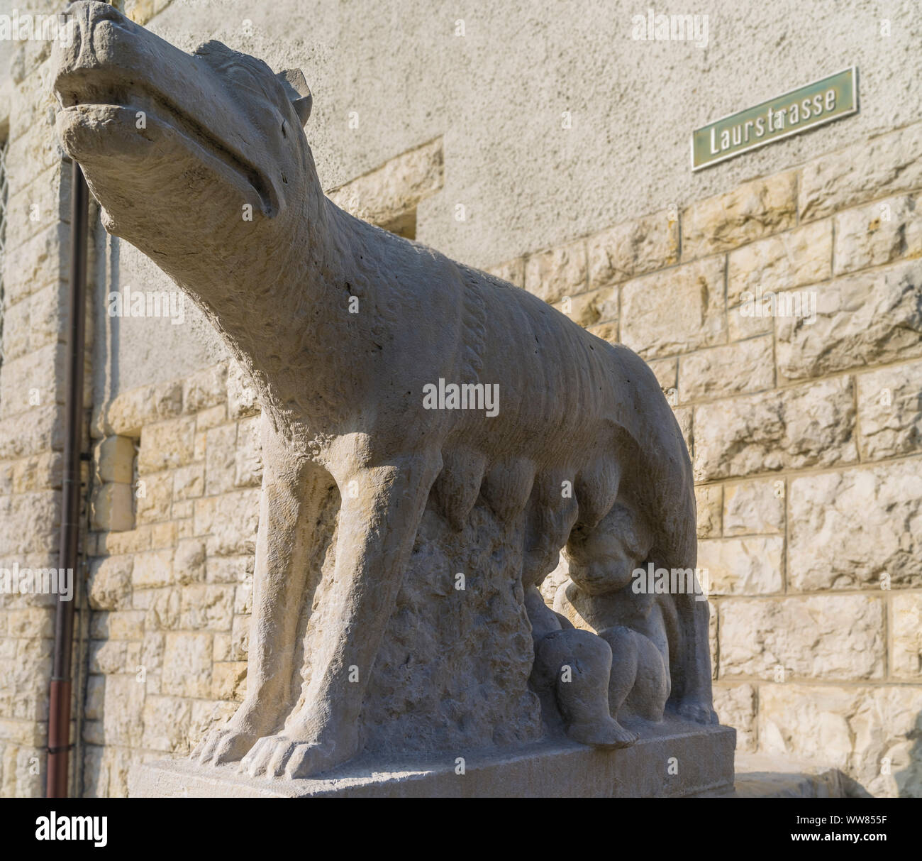 Storica città vecchia di Brugg nel Cantone di Argovia, Romolo e Remo Foto Stock