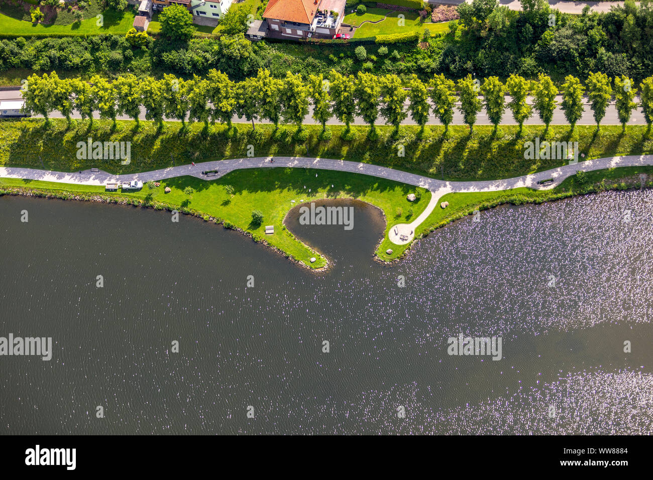 Vista aerea, aria Stop area di riposo sul SeestraÃŸe, forebay del Sorpe vicino Amecke, Sundern, Sauerland, Nord Reno-Westfalia, Germania Foto Stock