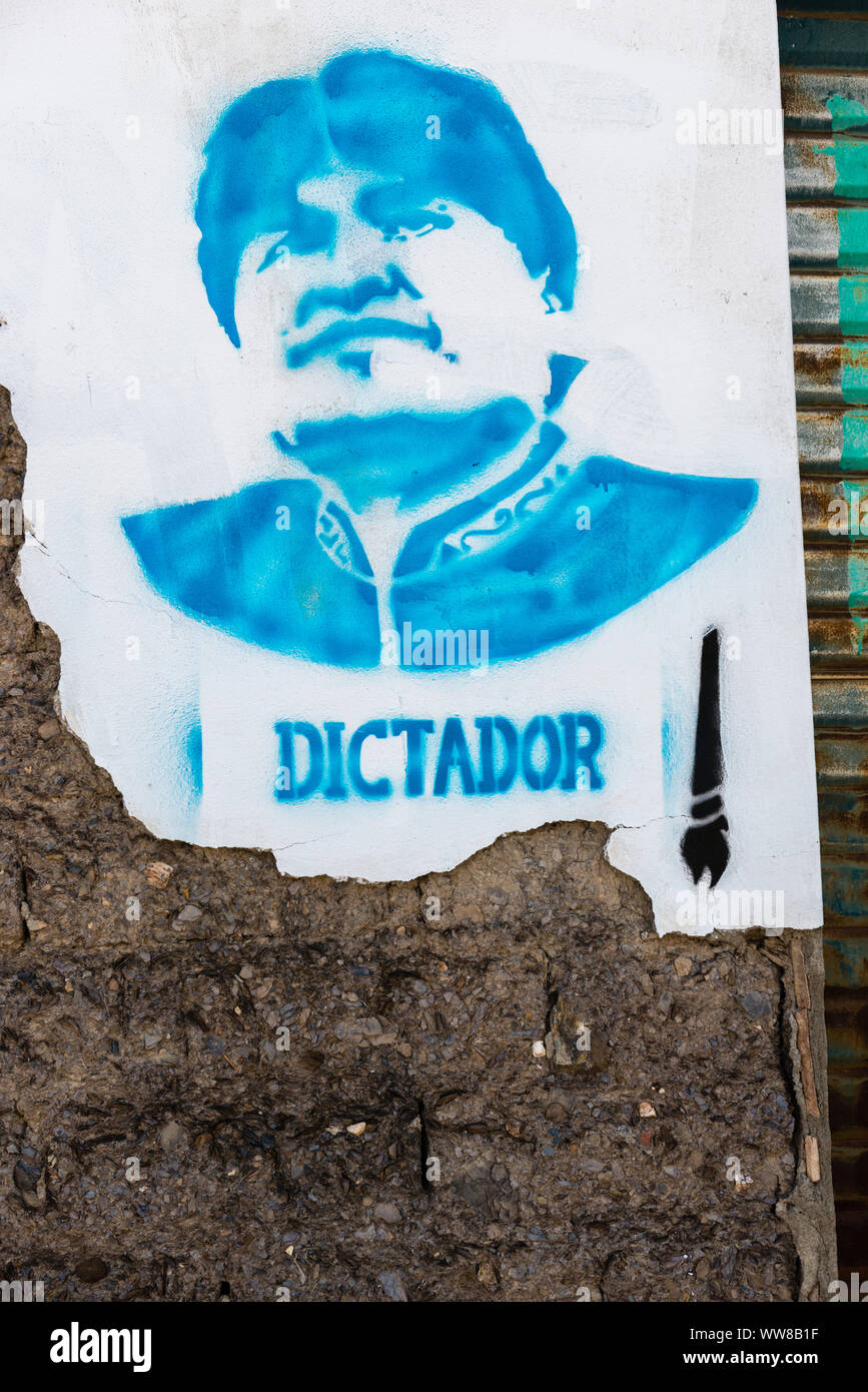 I politici boliviani elezioni per la presidenza nel 2019, pubblicità Evo Morales per il presidente, il Movimento per il socialismo, MAS, partito. Foto Stock