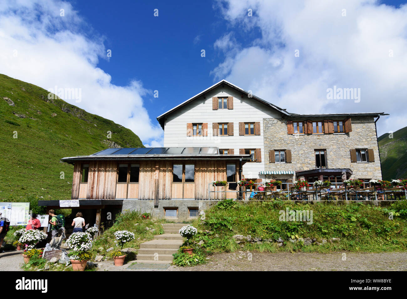 AllgÃ¤uer Alpen (AllgÃ¤u Alpi), rifugio di montagna Kemptner HÃ¼tte, Schwaben, AllgÃ¤u, Svevia, Baviera, Germania Foto Stock