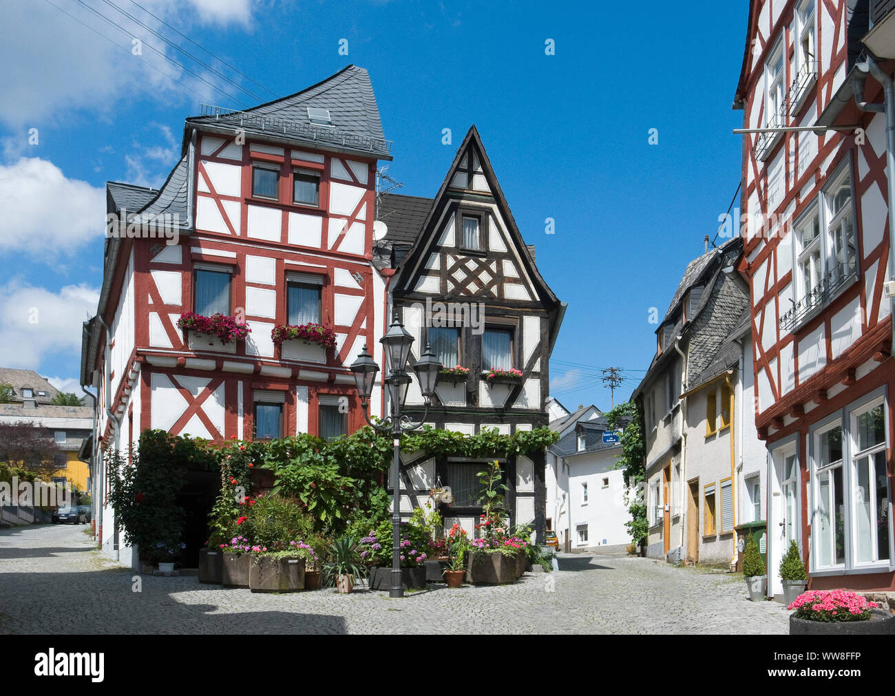 In Germania, in Renania Palatinato, Montabaur, antica preghiera ebraica house, casa in legno e muratura del XVII secolo nel centro storico della città Foto Stock