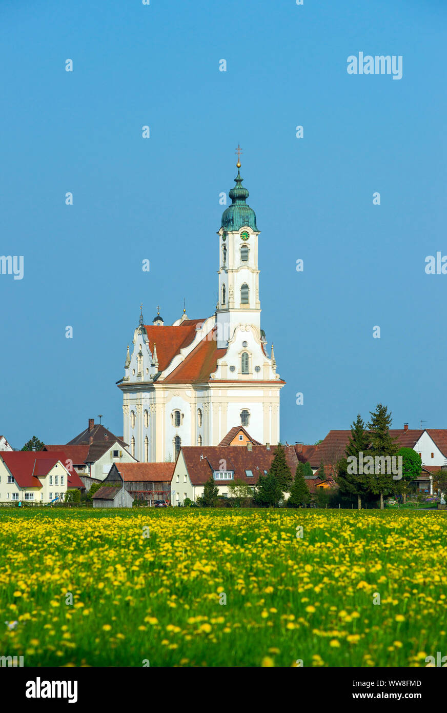 Germania, Baden-WÃ¼rttemberg, Bad Schussenried, Steinhausen, la Chiesa del pellegrinaggio della Madonna e la chiesa parrocchiale 'St. Pietro e Paolo", capomaestro 'Dominikus Zimmermann', considerata la più bella chiesa del paese nel mondo. Foto Stock