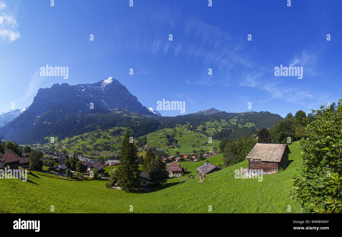 Vista del Monte Eiger, Grindelwald, Altopiano Bernese, il Cantone di Berna, Svizzera Foto Stock