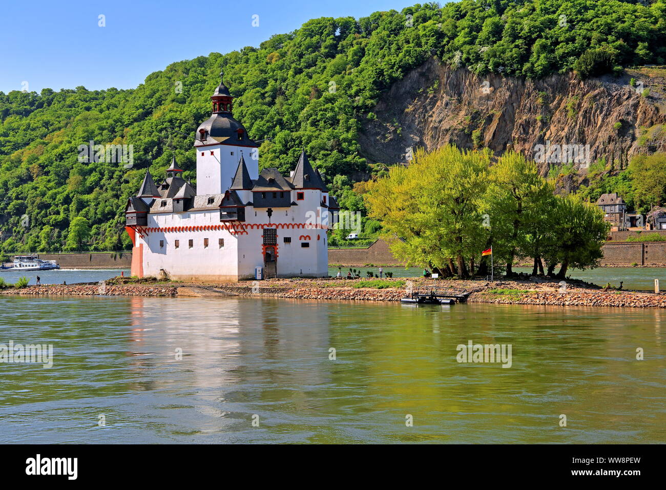Il castello Pfalzgrafenstein in Reno, Kaub, Valle del Medio Reno, Renania-Palatinato, Germania Ovest, Germania Foto Stock