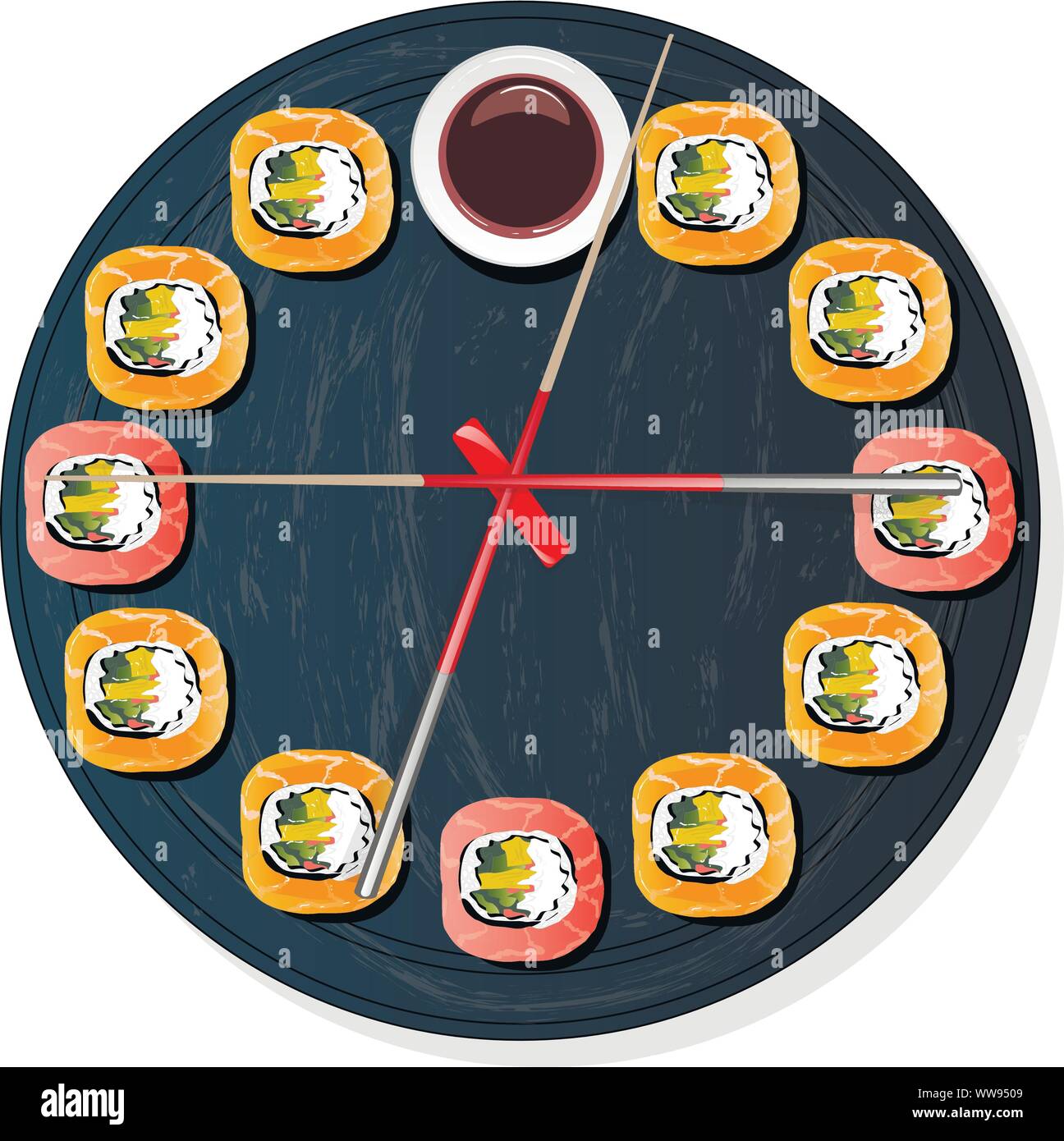 Il Nigiri Sush seti illustrazione isolato. Vista dall'alto. Illustrazione Vettoriale