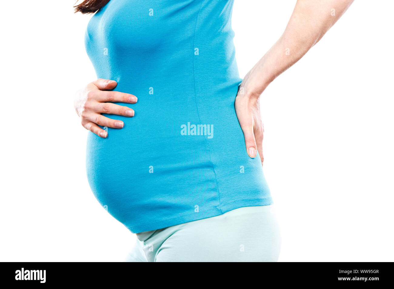 Donna incinta con dolori di stomaco o di mal di schiena, il concetto di  health care, sofferenza, nausea o indigestione, dolori in gravidanza e  rischio di aborto spontaneo Foto stock - Alamy