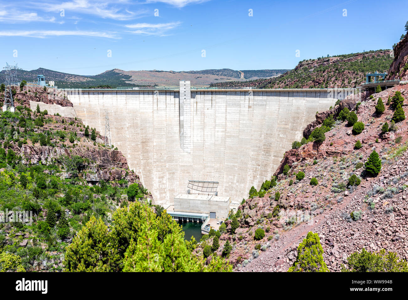 John olandese, USA Flaming Gorge Utah Parco Nazionale di diga vista in canyon durante l estate 2019 Foto Stock