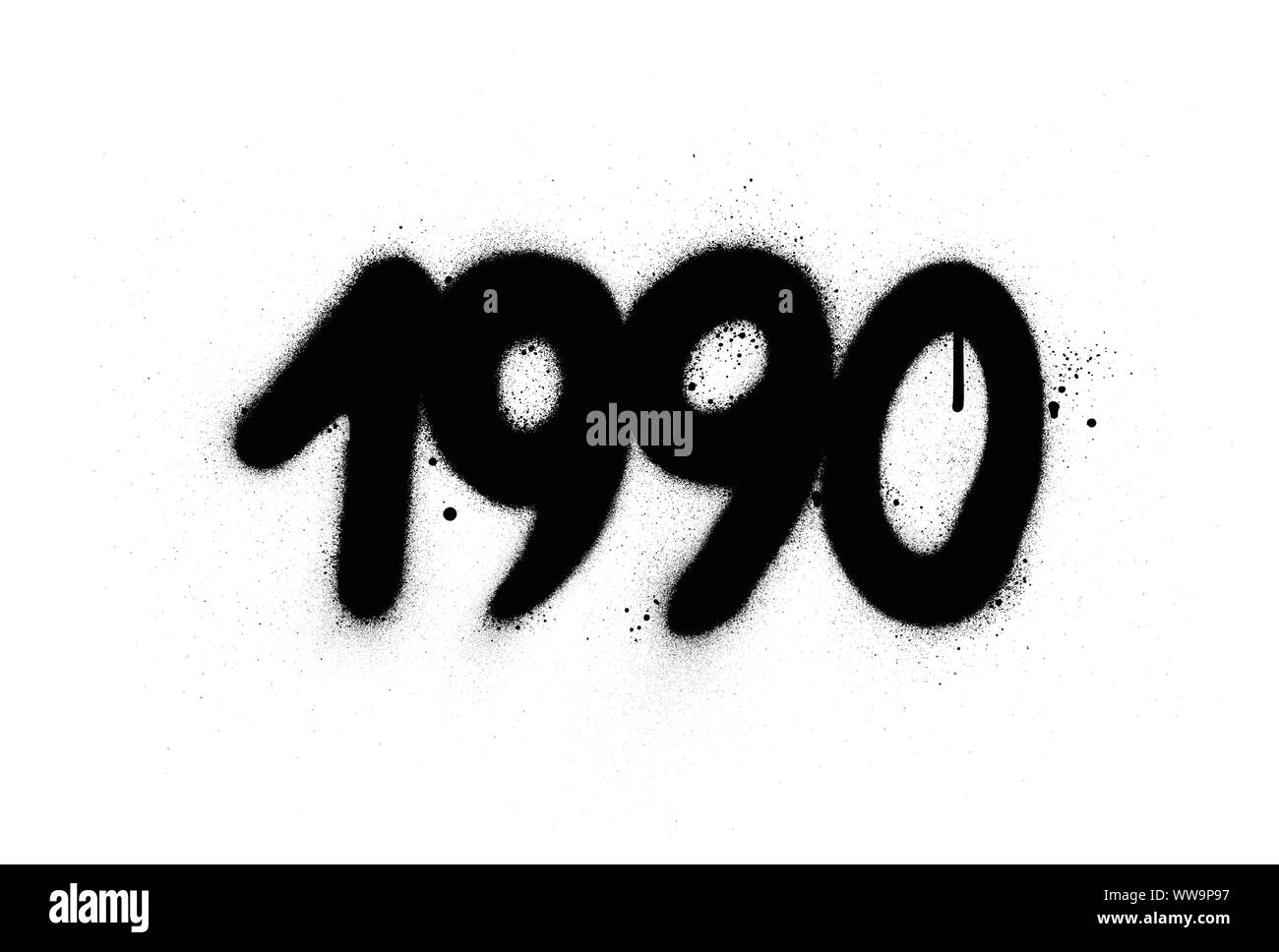 Graffiti 1990 data spruzzato in nero su bianco Illustrazione Vettoriale