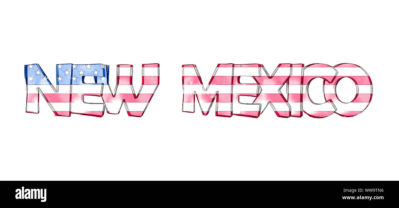 Nuovo Messico. Isolato di stato USA nomi con sfondo bianco Foto Stock