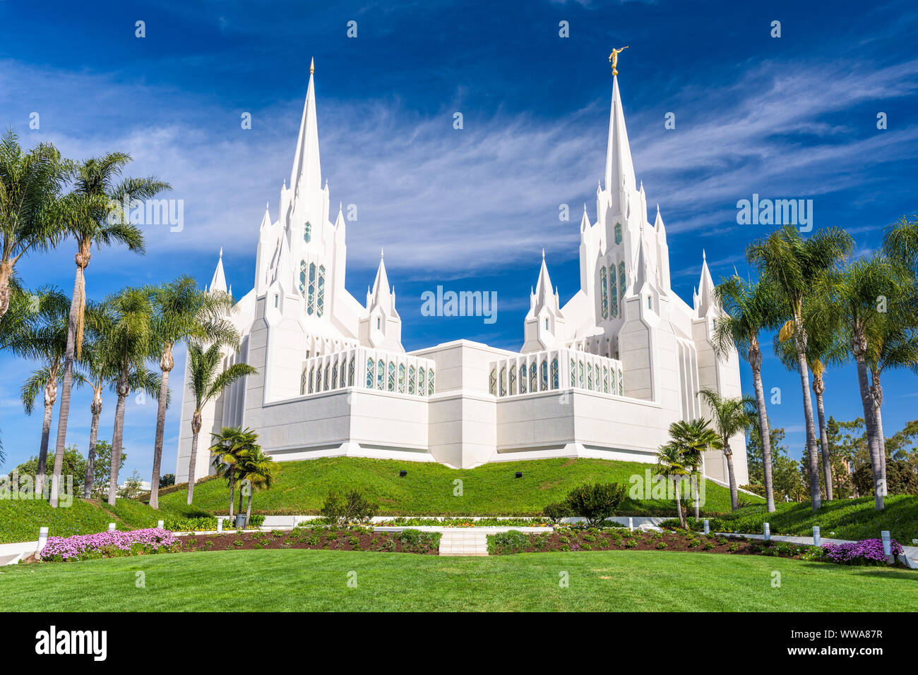 Il San Diego California Tempio mormone a La Jolla, California. Foto Stock