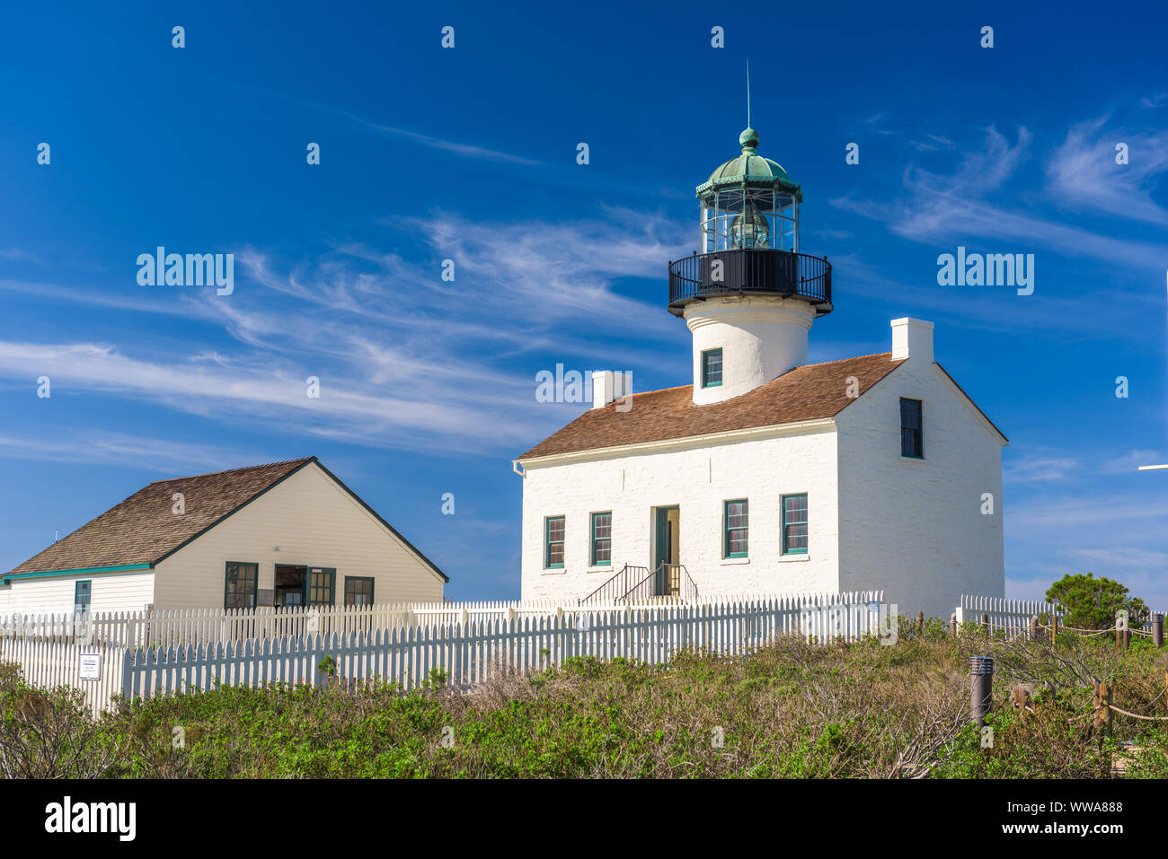 San Diego, California, al vecchio Loma Point Lighthouse. Foto Stock