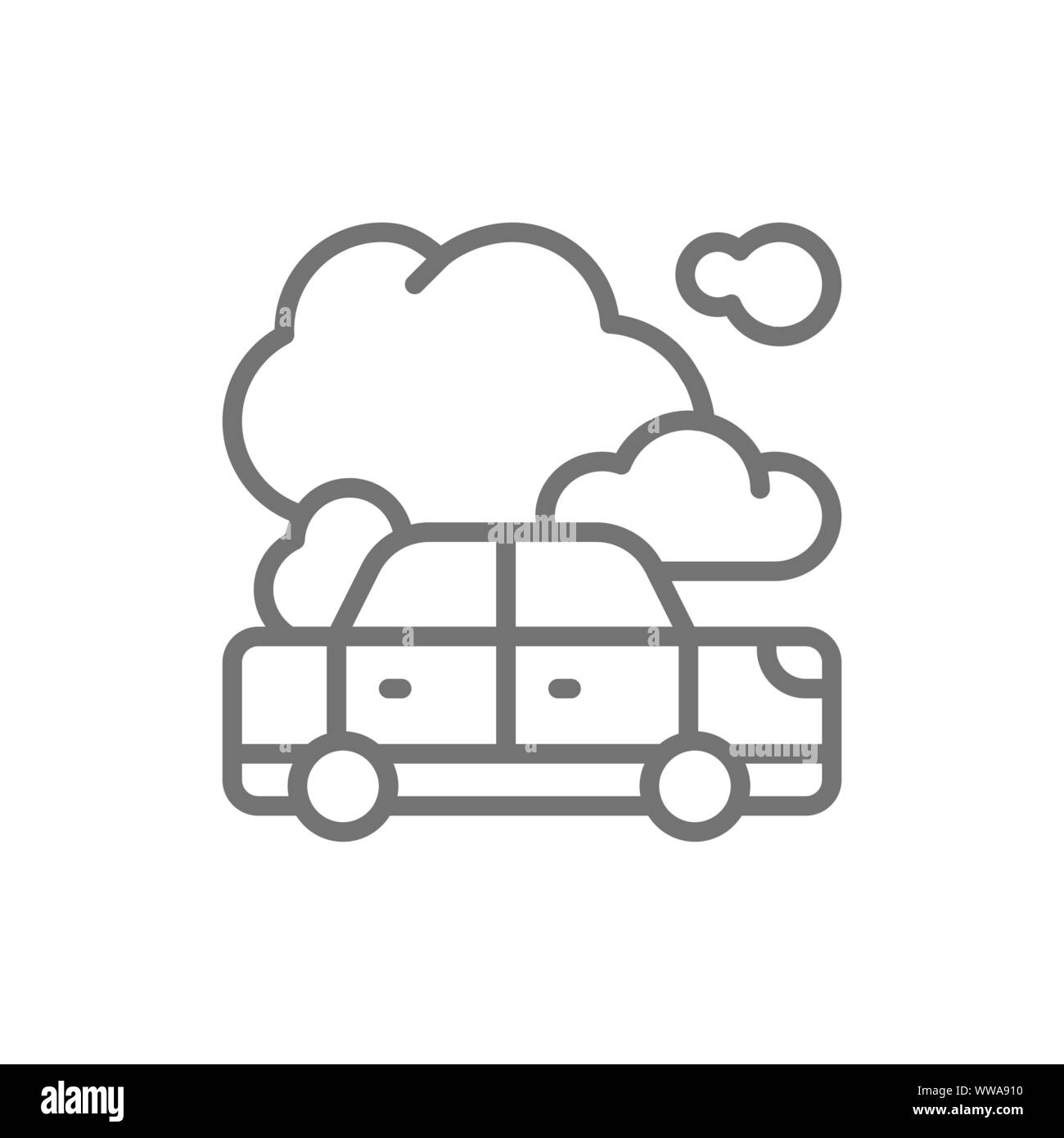 Auto con emissioni di gas di scarico, auto in linea di fuoco e la relativa icona. Illustrazione Vettoriale