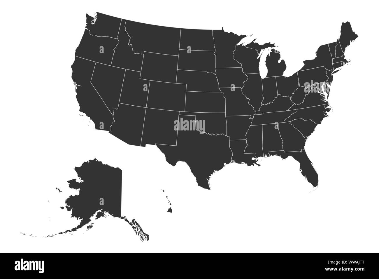 Noi mappa silhouette con i confini illustrazione vettoriale. La geografia, american. Foto Stock