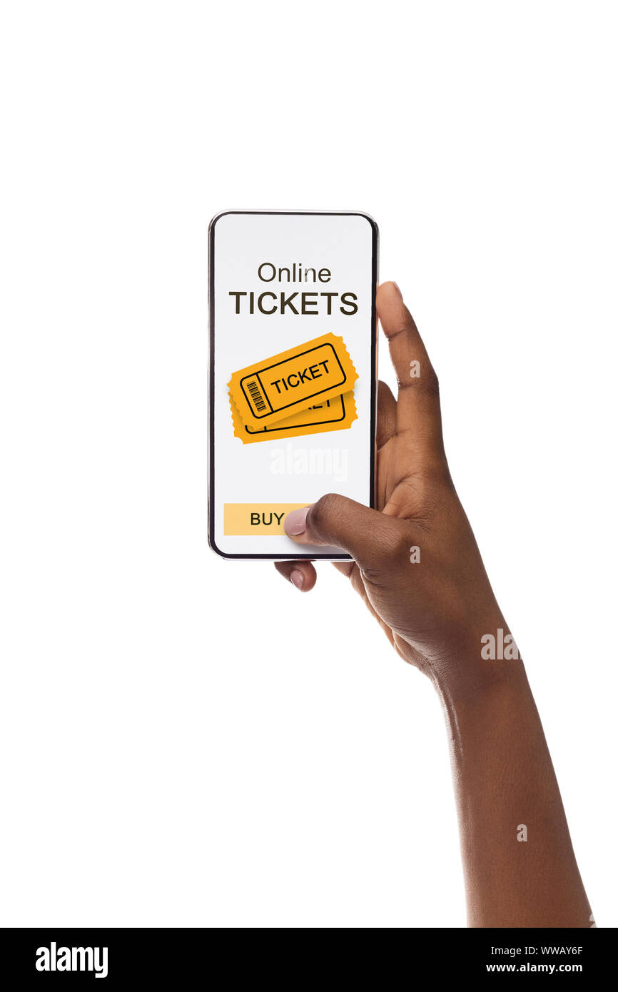 I biglietti per l'evento app sulla schermata Telefono nella femmina nero di lato Foto Stock