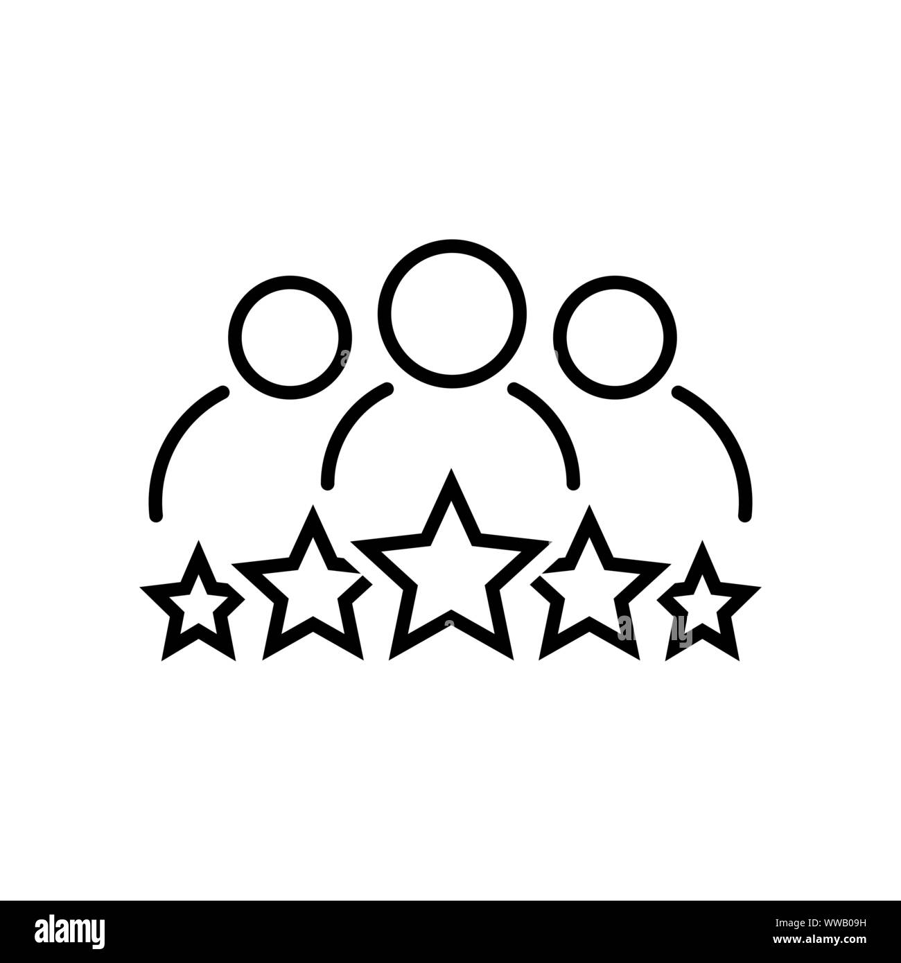 Icona della linea del client business. Squadra e 5 stelle simbolo Illustrazione Vettoriale