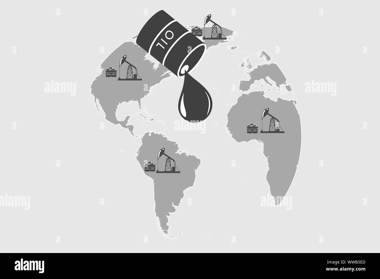 Le fuoriuscite di petrolio dalla canna sulla mappa del mondo Illustrazione Vettoriale