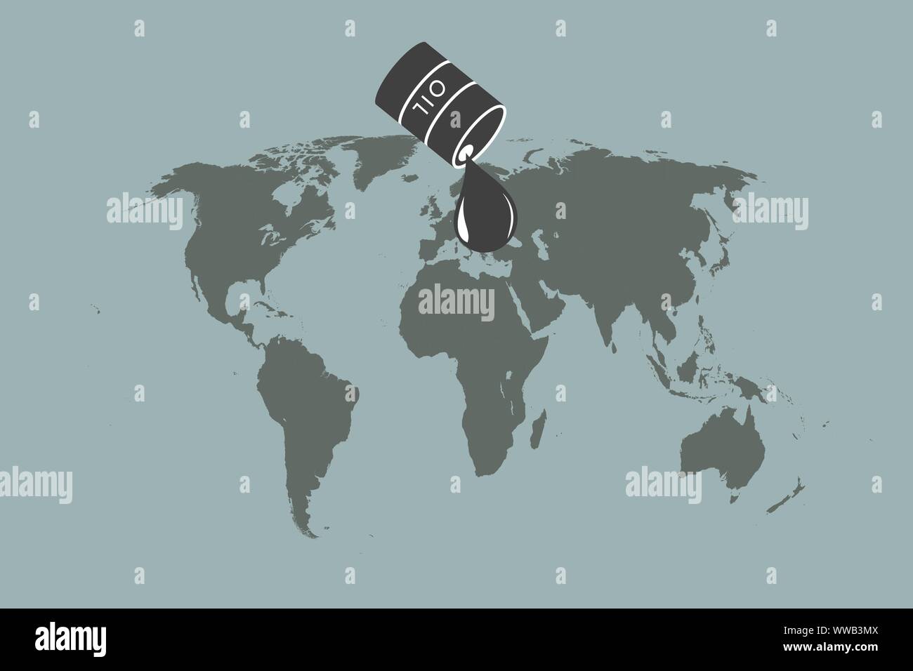 Le fuoriuscite di petrolio dalla canna sulla mappa del mondo Illustrazione Vettoriale