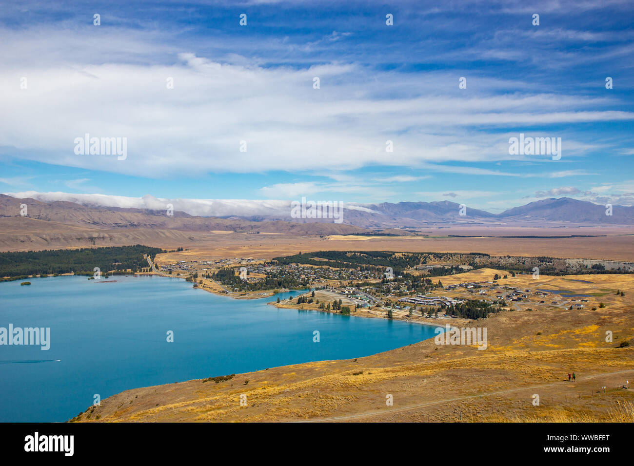 Vista del Lago Tekapo dal Monte Giovanni observatory Foto Stock