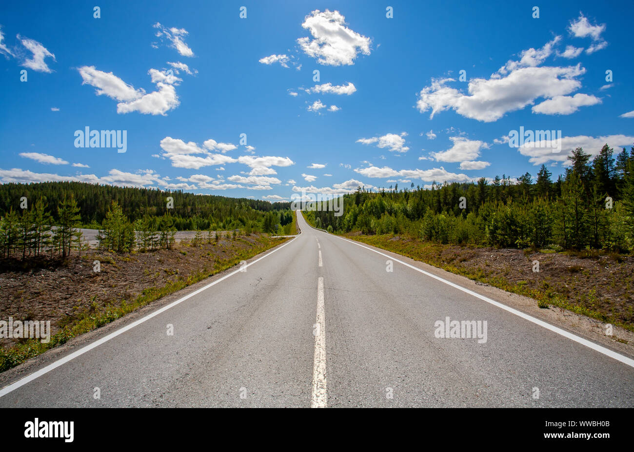 Estate scenic road nel nord della Svezia Foto Stock