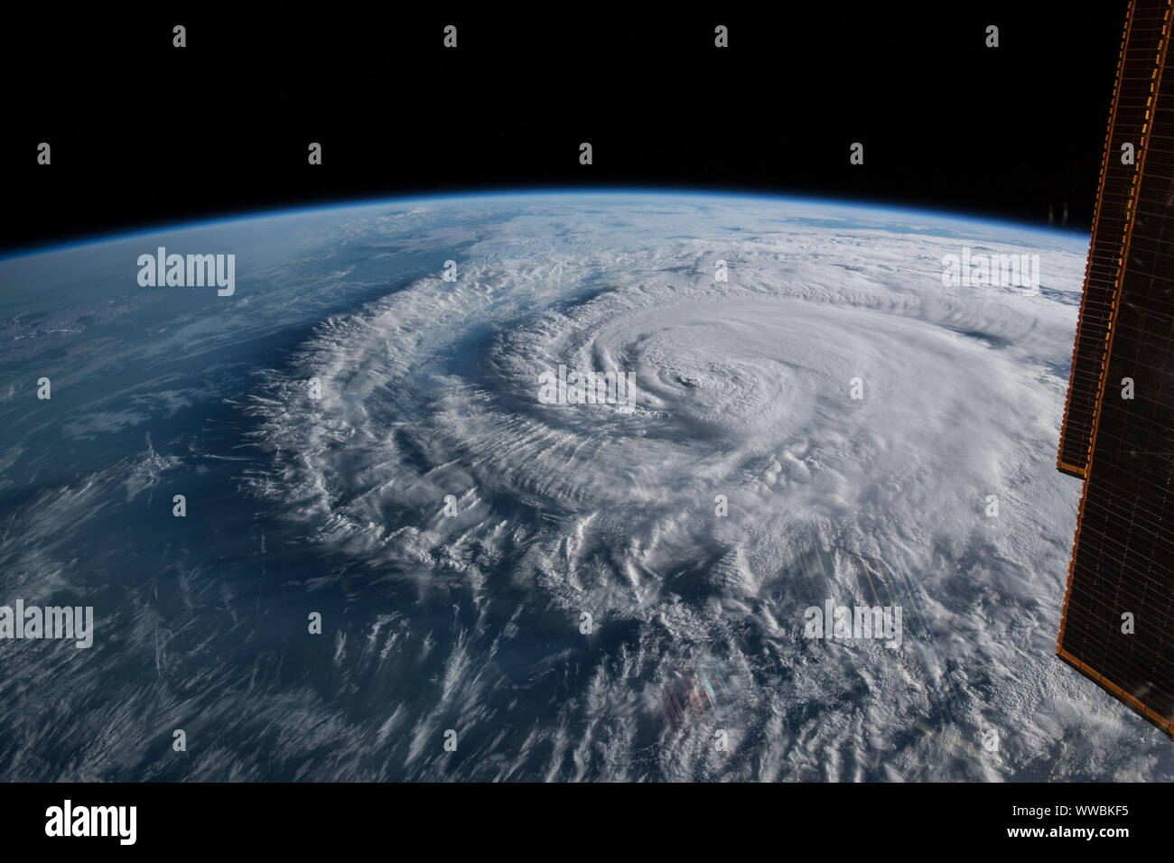 L'uragano Florence rendendo approdo, vicino Wrightsville Beach, NC, 14 settembre 2018, dalla NASA/iss/DPA Foto Stock