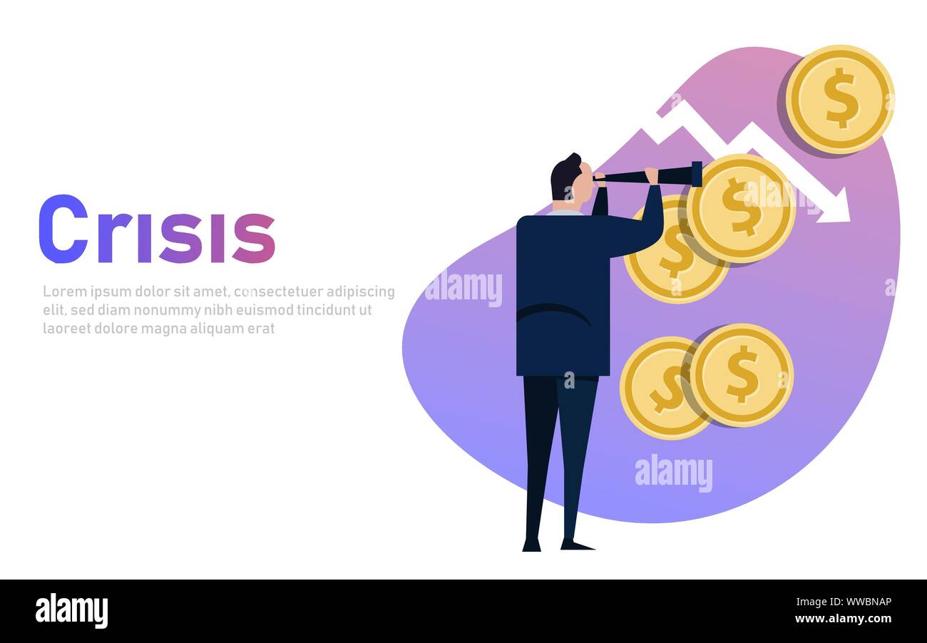 Crisi in anticipo. Leader in cerca visione in economica ruotare verso il basso il grafico sulle attività finanziarie recessione problema Illustrazione Vettoriale