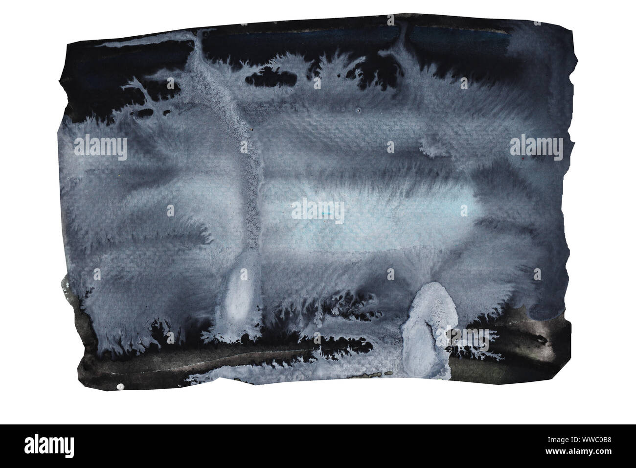 Il grigio e il bianco delle macchie sul flusso colore nero superficie , sfondo astratto e illustrazione dal colore acrilico pittura Foto Stock