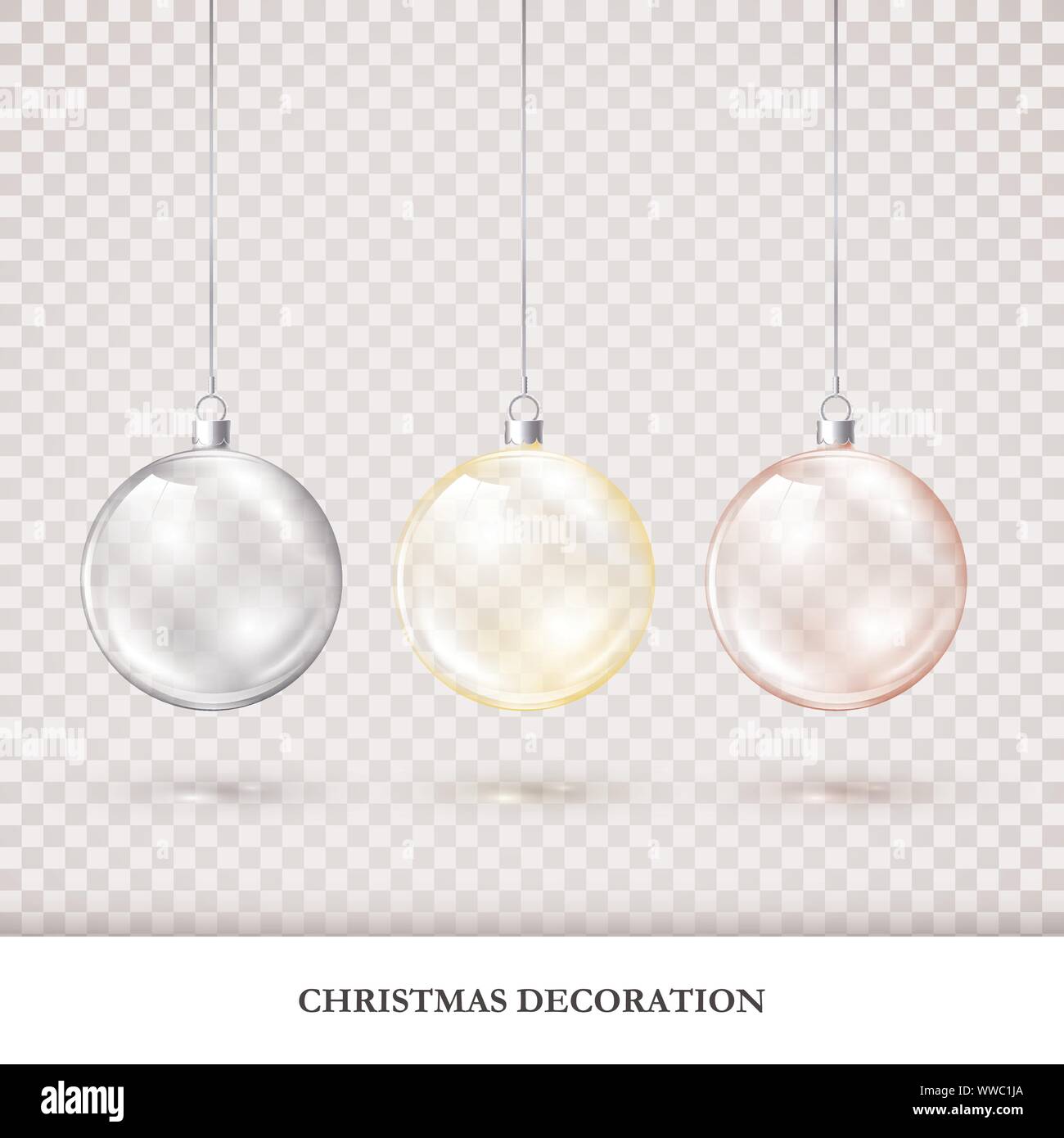 Le decorazioni di Natale insieme colorful. Rosso Blu e Giallo le palle di Natale isolato su sfondo trasparente. Holiday elemento decorativo per il vostro design. Illustrazione Vettoriale