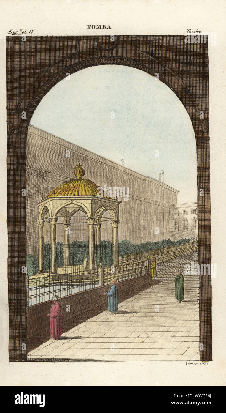 Tomba del Gran Visir, Roca Mehmet Ragıp Pasha, statista Ottomano, 1698-1763. Tomba. Handcolored incisione su rame da Verico dopo Giulio Ferrario nel suo costume antico e moderno di tutti i popoli del mondo, il costume antico e moderno o storia, Firenze, 1842. Copiate da Ignace Mouradgea d'Ohsson Tableau del generale de l'Empire ottomana, Parigi, 1790. Foto Stock