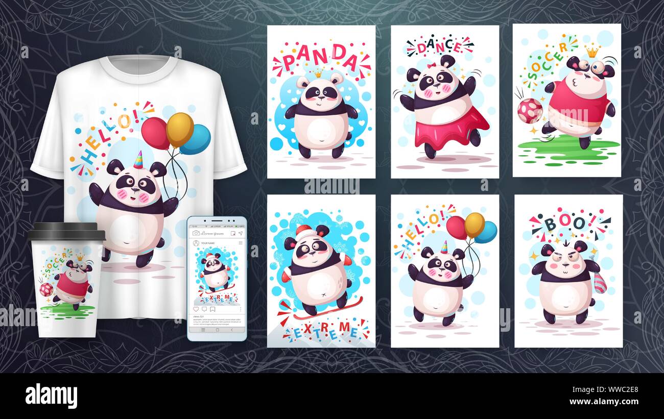 Impostare cartoon animali poster e merchandising. Illustrazione Vettoriale