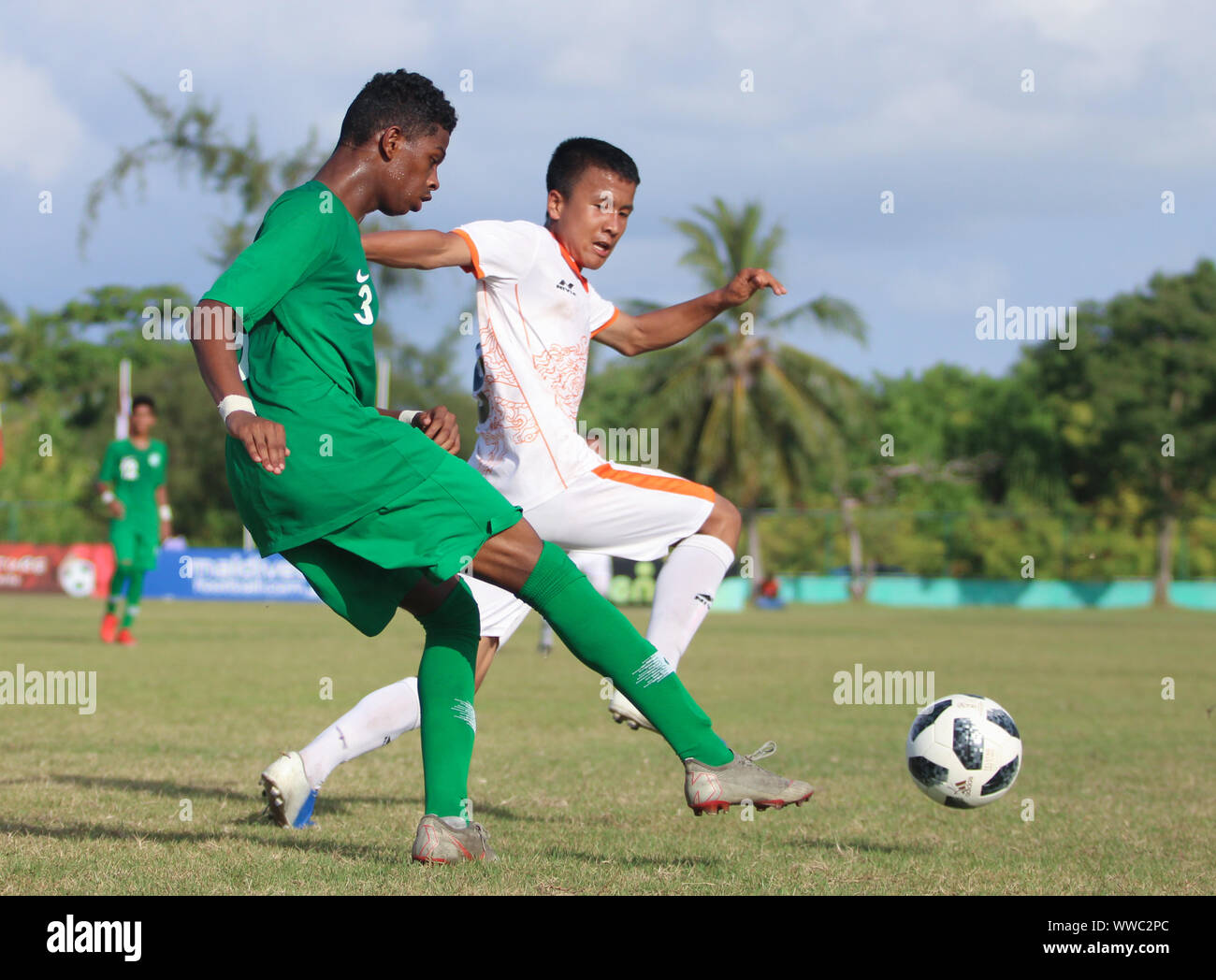 MALDIVE, ADDUCITY, HITHADHOO. Arabia Saudita VS Bhutan, UEFA ASSIST U15. Foto Stock