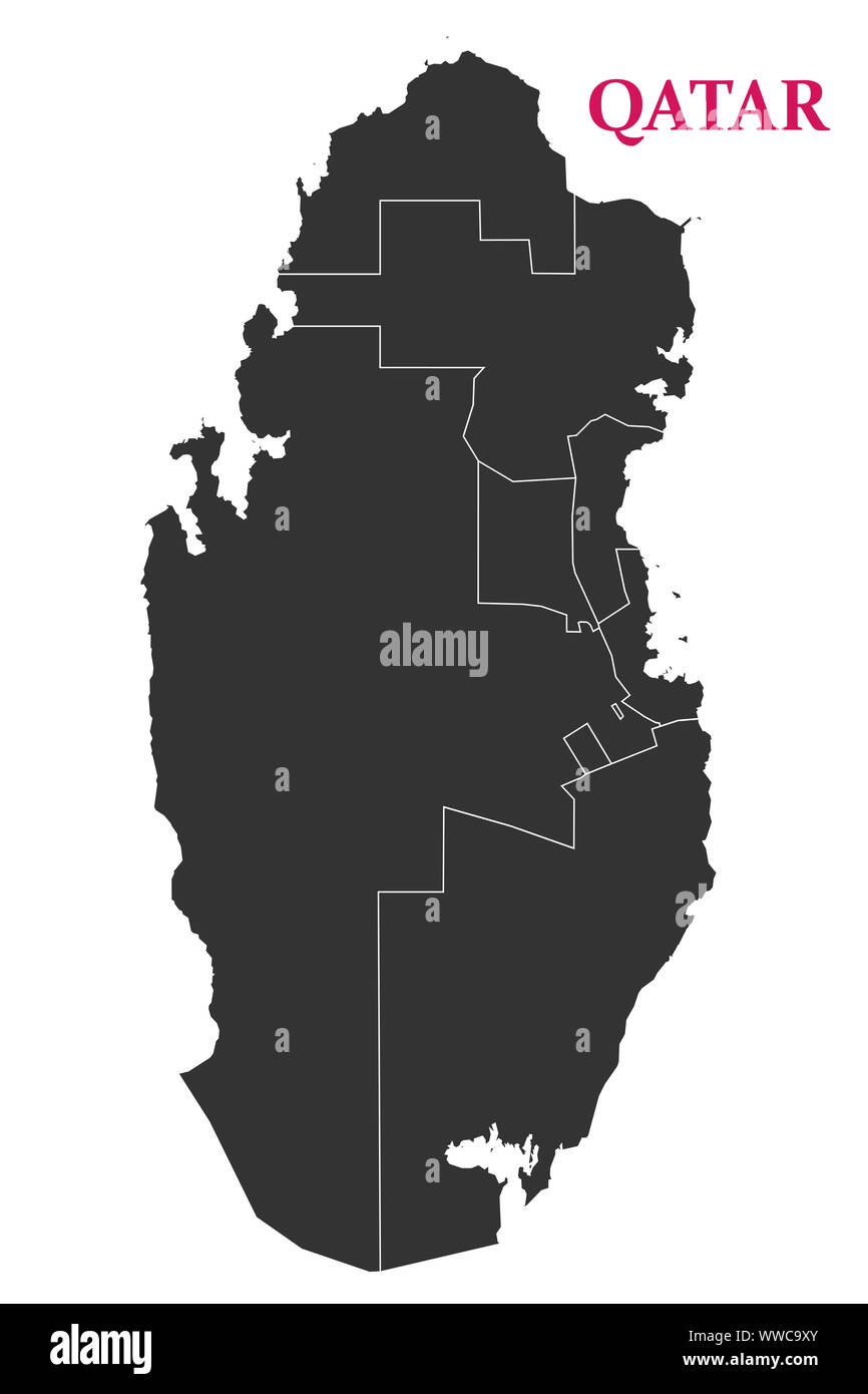 Qatar mappa politico, lo Stato del Qatar geografia vettore outline.paese arabo. Foto Stock