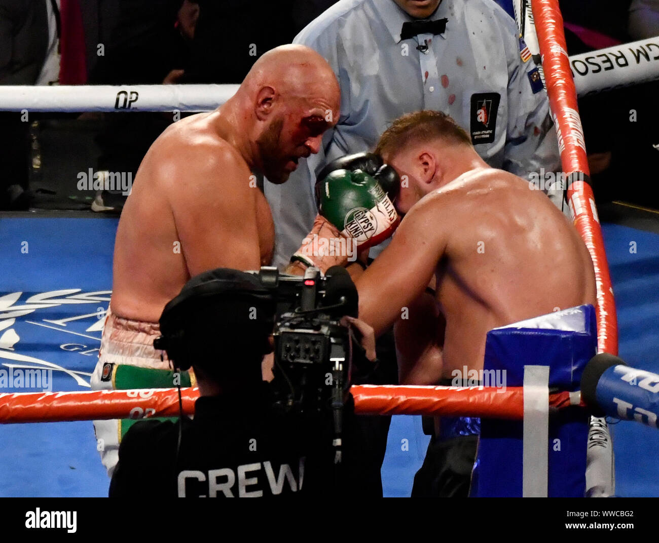 LAS VEGAS, NEVADA - 14 settembre: Tyson Fury durante il suo heavyweight bout contro otto Wallin a T-Mobile Arena il 14 settembre 2019 a Las Vegas, Nevada. Tyson ha vinto da una decisione unanime dopo la 12-round bout. MB Media Foto Stock
