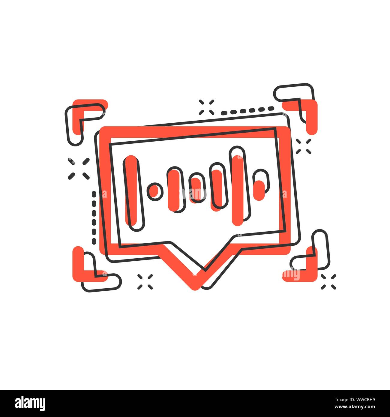 Il riconoscimento vocale icona in stile fumetto. Suono di autenticazione vettore illustrazione cartoon bianco su sfondo isolato. Soundwave concetto aziendale splas Illustrazione Vettoriale