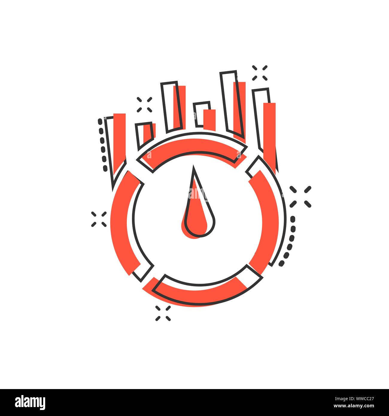 Misurare Benchmark icona in stile fumetto. Cruscotto vettore rating cartoon illustrazione in bianco sullo sfondo isolato. Corso business di servizi Nozione sp Illustrazione Vettoriale