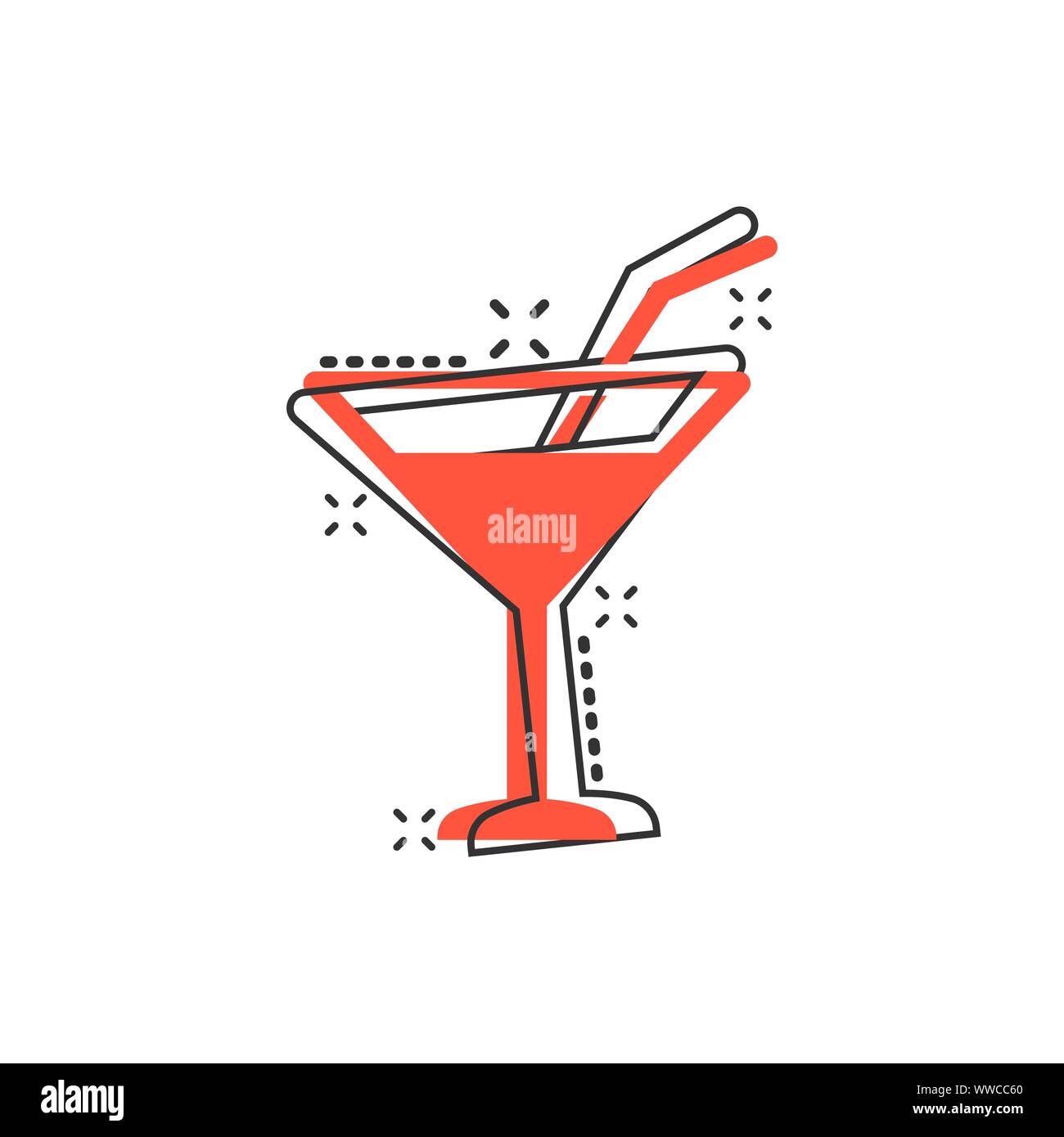 Cocktail alcolici icona in stile fumetto. Bere un bicchiere di vettore illustrazione cartoon bianco su sfondo isolato. Martini liquido concetto business splash FEP Illustrazione Vettoriale