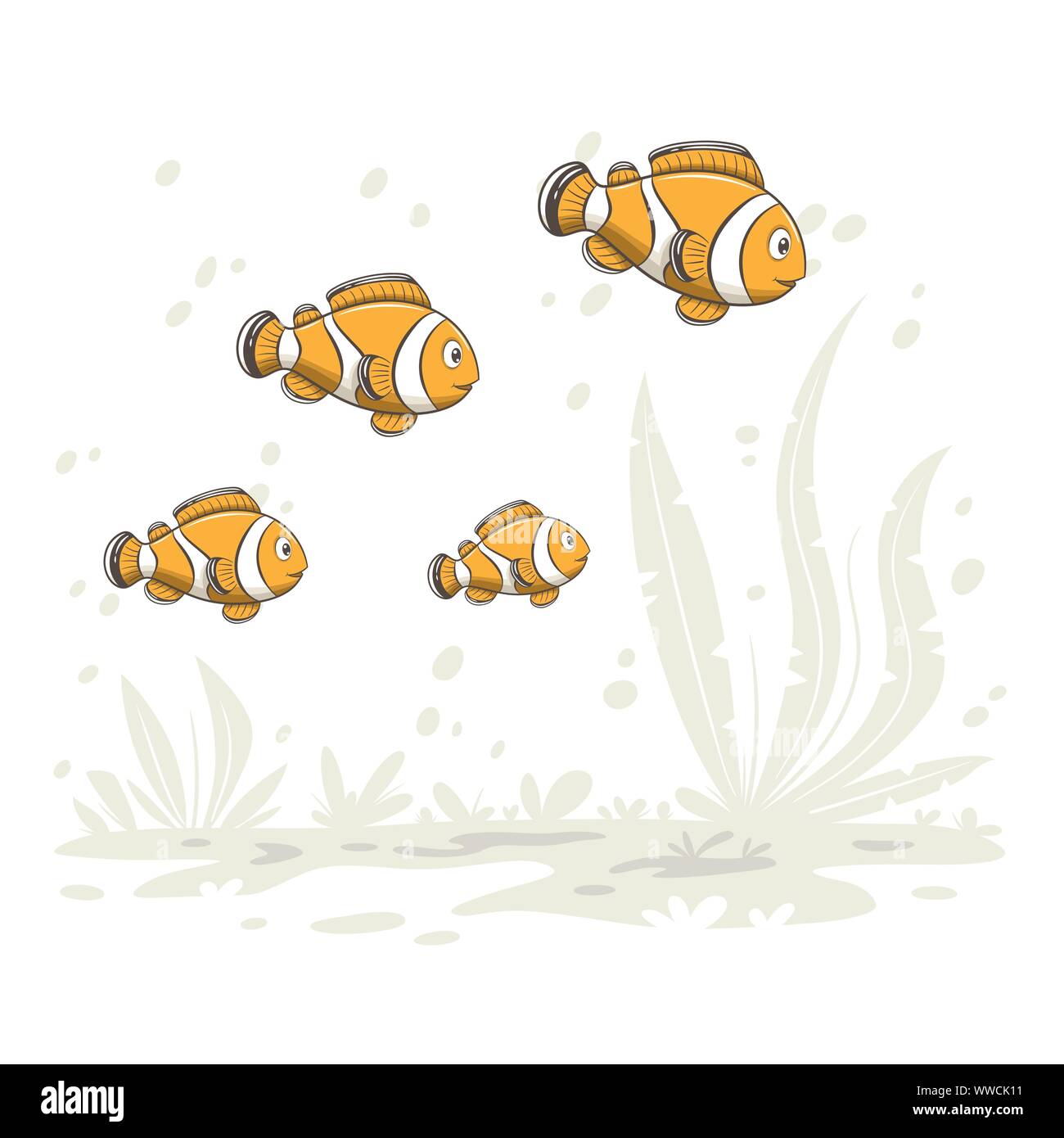 Cartoon carino pesci. Disegnare a mano illustrazione vettoriale con strati separati. Illustrazione Vettoriale