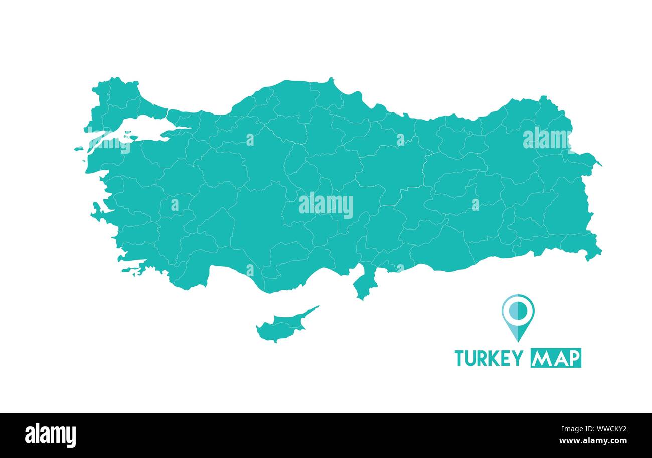 La Turchia mappa vettoriale del vettore regionale di colore bianco in studio Illustrazione Vettoriale