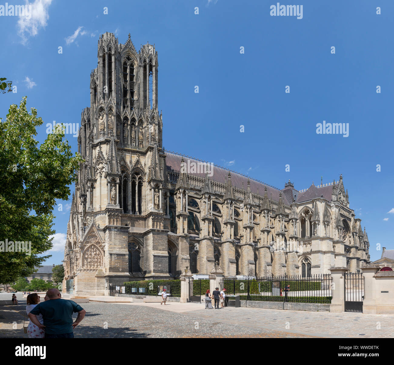 La cattedrale di Notre-dame de Reims, Francia. Foto Stock