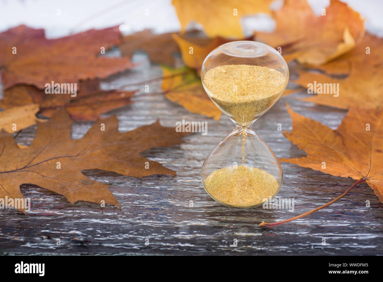 Ora legale. Orologio da parete andando al periodo invernale. Autunno astrazione. Caduta indietro nel tempo. Foto Stock